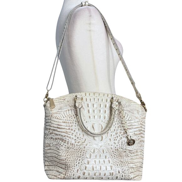 Brahmin Duxbury Satchel Shoulder Bag Beige‎ White Melbourne Croc Embossed Purse - Picture 1 of 16